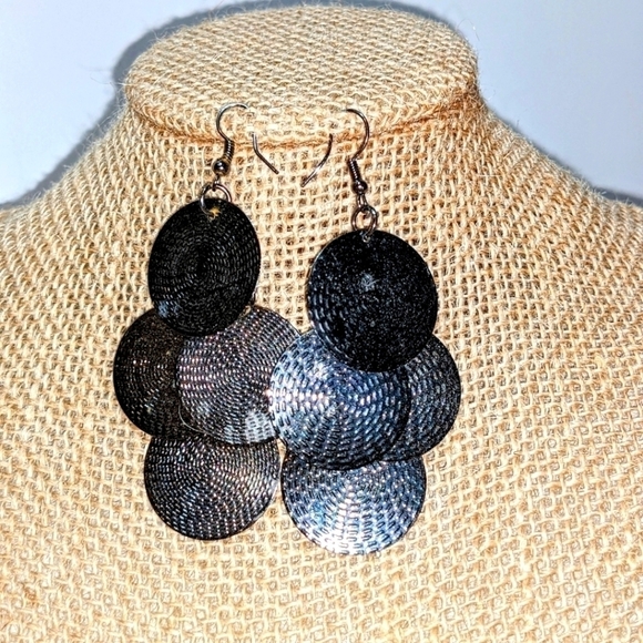 Silver Metallic Drop Earrings - Picture 3 of 3